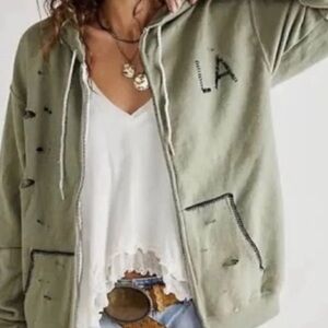 TRICIA FIX✖️FREE PEOPLE Stitch LA Distressed Hoodie Jacket